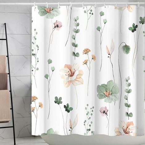 Cortina de ducha floral 3D hecha de tela de poliéster lavable con 12 ganchos de plástico, 180 x 200 cm, cortina de baño gruesa para baño, hotel, dormitorio (1/5)