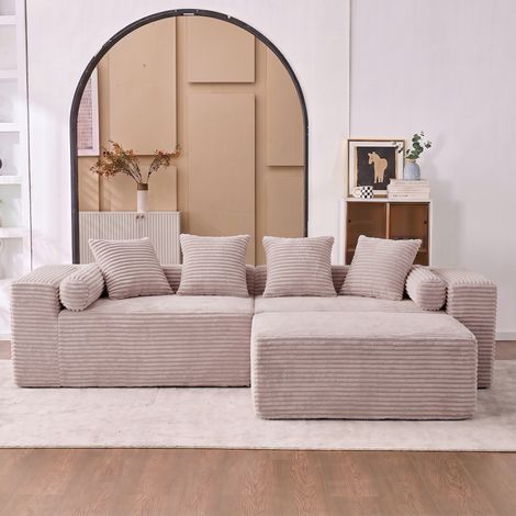 Sección transversal modular con sillón en forma de L, sofá nubes, sofá de cojín suave para sala de estar, dormitorio - sin instalación requerida - tela de chenilla (Beige) (1/5)