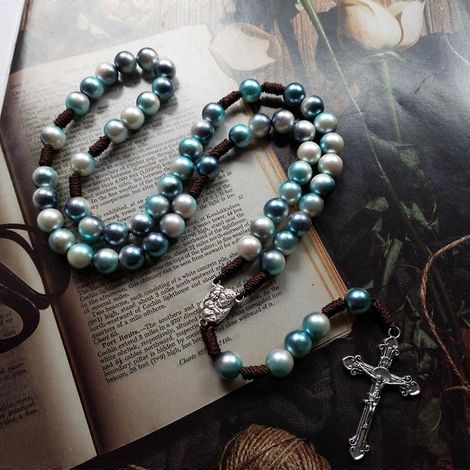 Chapelet catholique fait main en corde, perles rondes, religieux, Sainte Marie, pour Cro (1/4)