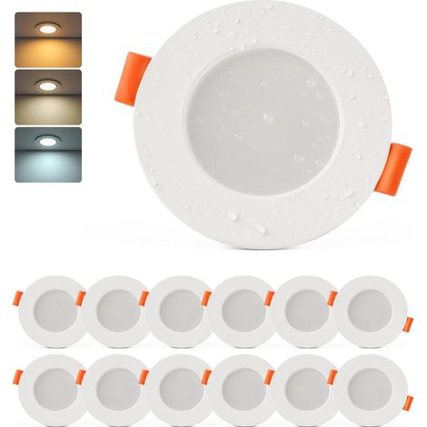 Spot LED Encastrable Extra Plat, Lot de 12 Spot Salle de Bain IP44 2700K Blanc Chaud, 4W Spots de Plafond, Spots Encastrable 68mm pour Salon Chambre Cuisine, Trou 65-80mm