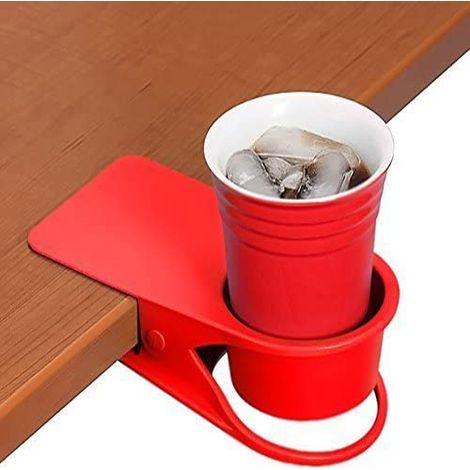 Porte-gobelet innovant avec pince - Bleu - Se fixe aux tables, bureaux, chaises, étagères et comptoirs. Gardez votre boisson, votre smartphone ou tout autre petit objet en sécurité et à l'abri. (1/5)