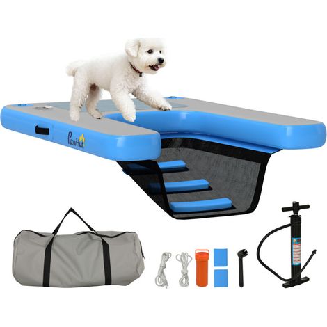 Rampe gonflable de radeau pour chien, plate-forme flottante de sports nautiques 120 x 90 x 10 cm bleu et gris (1/5)