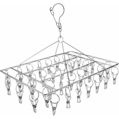 Sèche-chaussettes, sécheuse avec 40 clips coupe-vent en acier inoxydable pour chaussettes, sous-vêtements, vêtements, serviettes (1 cintre), (1/5)