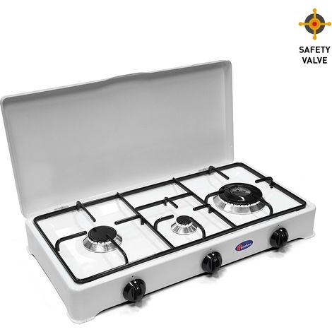 Fornello a gas 3 fuochi Gpl / Metano DOPPIA CORONA con valvola di sicurezza CFPARKER Mod. 5328GPS/C Metano