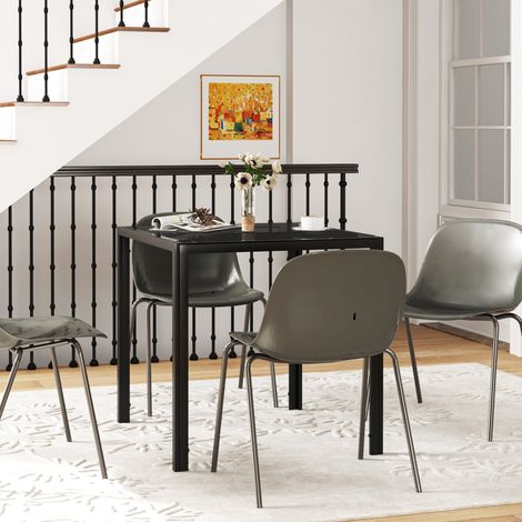 Tavolo da pranzo quadrato per 4 persone, piano in vetro temperato, per cucina e sala da pranzo, 75 x 75 x 75 cm, nero