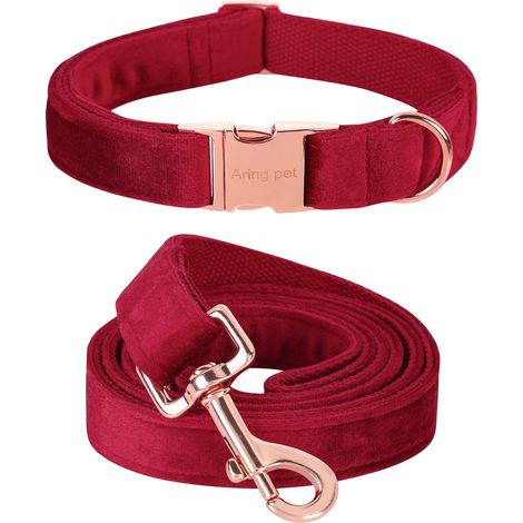 Collier et Laisse pour Chien en Velours Rouge Mignon et Laisse réglable en Velours Doux avec Boucle en métal pour Chiens de Petite, Moyenne et Grande Taille (1/5)