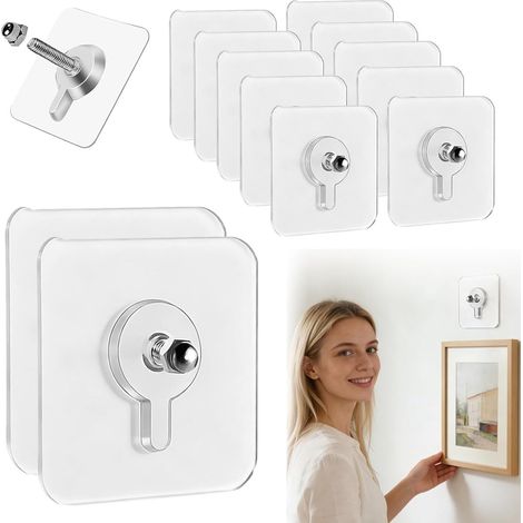 Lot de 25 crochets muraux transparents, étanches et auto-adhésifs, réutilisables jusqu'à 6 kg, sans perçage, pour cadres photo, cuisine et salle de bain. (1/5)