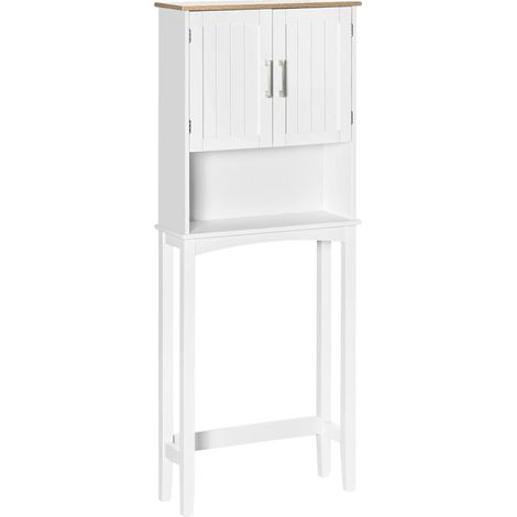 Meuble de Salle de Bain, Design au-dessus des Toilettes, Étagère Réglable, Blanc (1/2)