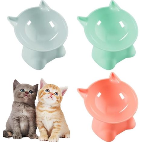 3 gamelles surélevées inclinées 15° anti-vomissement pour chat (rose, gris, vert)