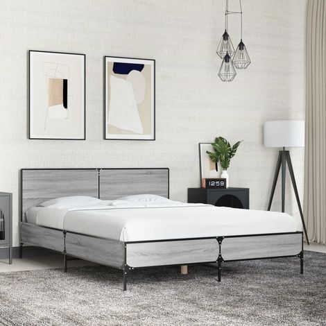 vidaXL Cadre de lit sans matelas sonoma gris 140x190 cm (1/5)