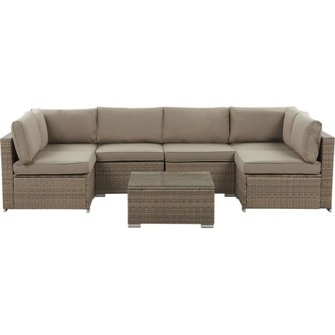 Garten Ecksofa mit Tisch 6-Sitzer BELVEDERE Polyrattan Braun
