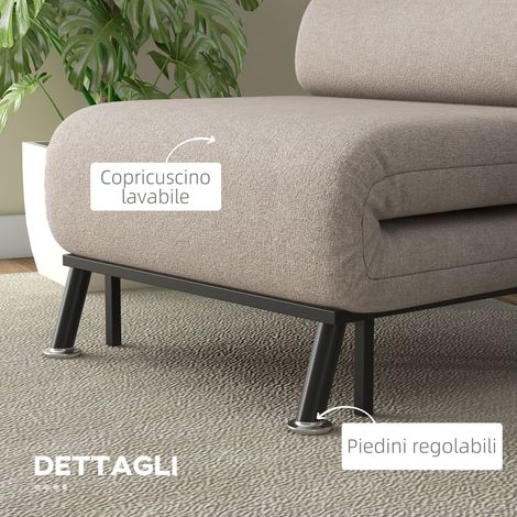 Poltrona letto singolo 3 en 1 réglable sur 5 positions, canapé-lit pliant en lin et acier, avec coussin rembourré et matelas intégré, pour salon, dimensions 75x70x75 cm, beige (1/5)