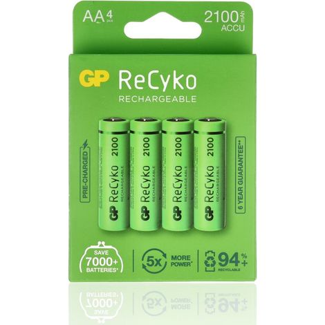 4 Batterie Gp Ricaricabile Recyko, Stilo AA, 2100 Mah, Blister (1/10)