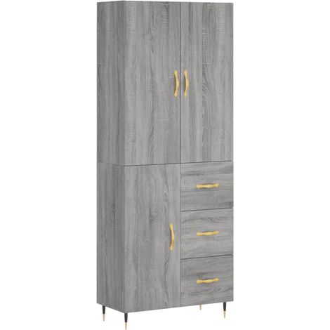 Aparador cajonera mueble almacenaje organizador cocina salón salón alto sonoma 695 x 34 x 180 cm madera de ingeniería gris 020035599
