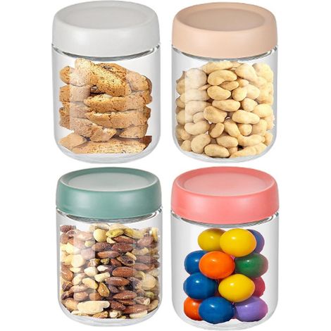 Lot de 4 Pots Verre 500ml, Couvercle, Overnight Oats, Cuisine, Conservation, Cereales, Yaourt (1/5)