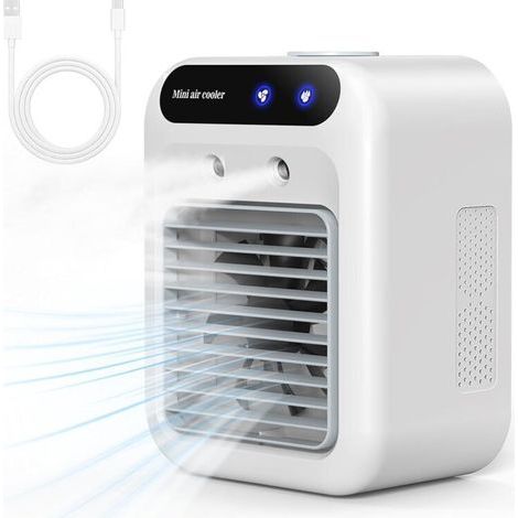 Climatiseur Portable, Climatiseur Mobile Silencieux, Refroidisseur d'air de 500 ml, Rafraichisseur d'air, 2 Vitesses, 2 Modes de Brumisation, Mini Climatiseur Adapté à la Coucher, Bureau (1/4)