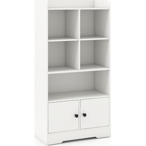 Armario de almacenaje 60 x 29,5 x 120 cm con 5 compartimentos abiertos y 2 puertas diseño moderno panel de madera de ingeniería blanco 200010203