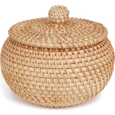 Panier rond en osier avec couvercle, idéal comme panier à pain, panier à fruits et autres paniers alimentaires, et également adapté aux étagères de bureau. (1/4)