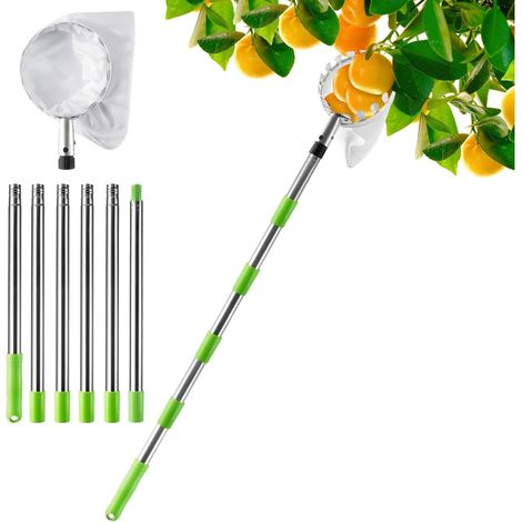 Fruit Picker - Telescopic Handle - 2.4 M - Stainless Steel Shaft - Cotton Bag - For Apples Pears Oranges (1/5)