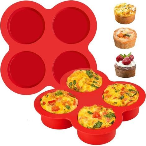 2 Pièces Moule à Cake Silicone 4 Cavités pour Air Fryer, Moule Gâteau Silicone Antiadhésif, Moule à Muffins Cupcakes Quiche Frittata Tarte, Moules en Silicon Cuisson Gâteaux Pain Dessert œuf