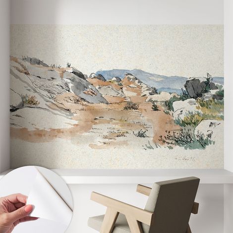 Papier peint adhésif autocollant pour salon chambre à coucher peint imprimé Installation facile Paysage rocheux 104x70 cm (1/5)