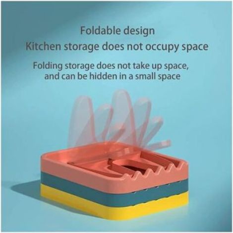 Support Couvercle Pliable - Rangement Compact avec Rainure Égouttoir - Pour Ustensiles Cuisine - PP Vert - 18 x 14,2 x 11 cm - 1 Pièce (1/5)
