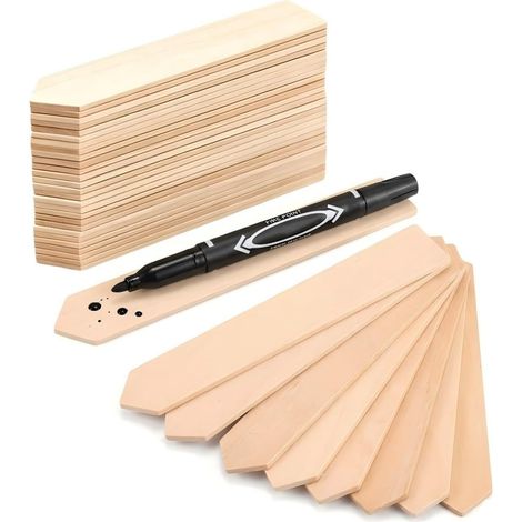 50 x Wooden Plant Labels with Double Tip Felt 15.3 x 2 cm for Plants, Outdoor Garden Labels, Outdoor Plant Labels for Flowers and Vegetables (1/5)