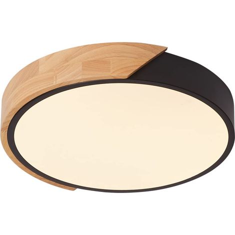 LED Plafonniers en Bois, 24W Mince Plat Moderne Plafonnier Encastré, Lampes D'éclairage de Plafond Pour Salle à manger Couloir Salon Cuisine Chambre, Blanc Chaud, 3000K, Ø30cm  5cm