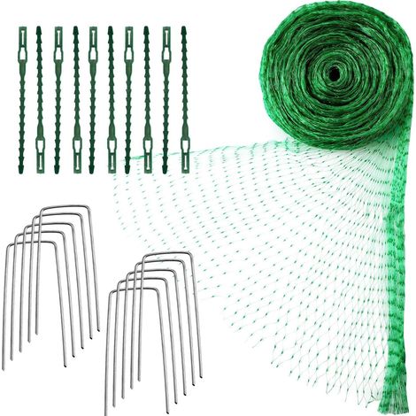 Rete di protezione per uccelli 4m x 10m Rete per piante da giardino Rete per alberi da frutto con fascette e picchetti da giardino a forma di U (verde)