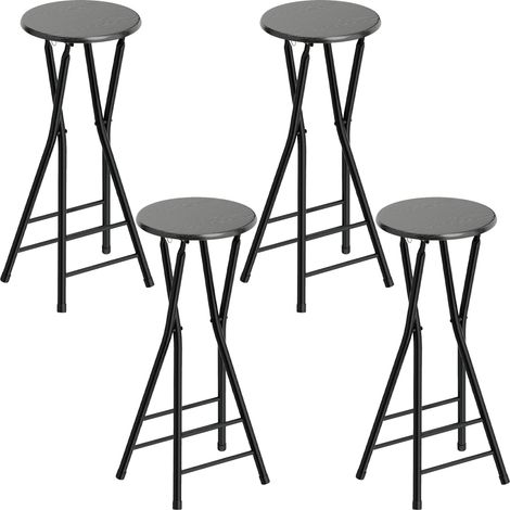 Set 4 Sgabelli Bar Pieghevoli 34x30x70 cm con Doppio Poggiapiedi in Legno e Acciaio Nero (1/5)