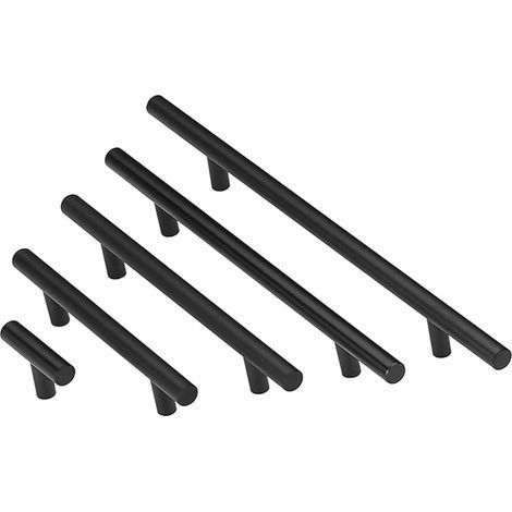 Set di 10 maniglie per mobili da cucina in acciaio inossidabile, facili da installare al centro di un foro da 128 mm per cassetti e ante della cucina, colore nero. (1/5)