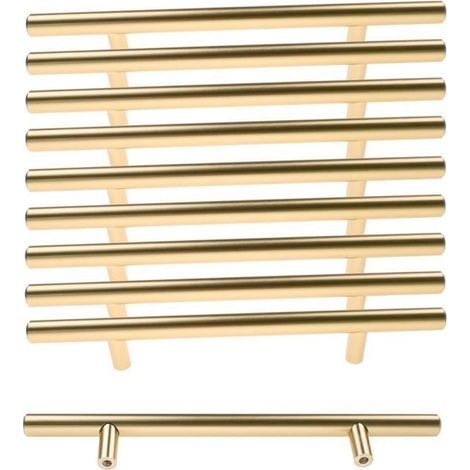 10 Küchentürgriffe, 128 mm Lochabstand, Schranktürgriffe, Schubladengriffe, Schlafzimmermöbel, Gebürstetes Gold, Nordisch-schlicht (1/4)
