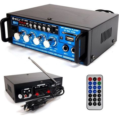 Amplificatore audio bluetooth stereo HI-FI USB AUX FM 2 canali casa auto BT188A
