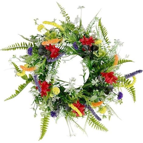 Couronnes de Printemps pour Porte d'entrée, 35 cm13,8 Pouces Couronne d'été de Fleurs Sauvages artificielles, Porte décorative Couronne de Printemps pour la Porte du Mur de Porte décor (1/5)