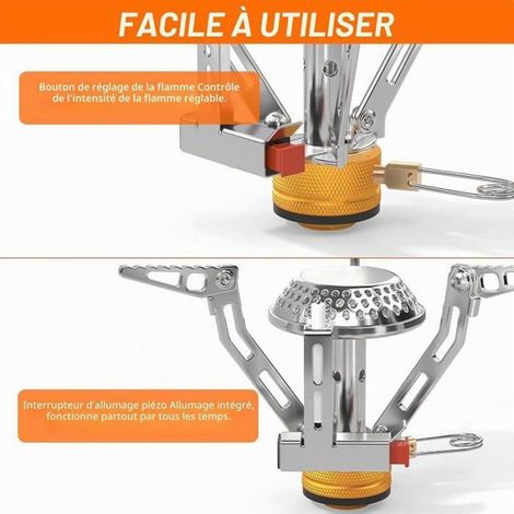 Rechaud Camping Gaz,3000W Portable Brûleur Camping Pliable avec Bouton Allumage,Poids Léger Tête 3000w (1/4)