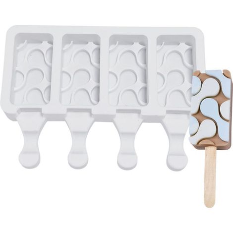 Moule à Glace Silicone, 4 Emplacements pour Popsicles Maison, Créateur de Desserts Glacés DIY (1/5)