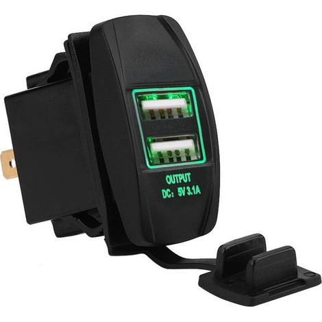 Caricabatterie da auto impermeabile Crezuo 12-24V 3.1A con doppie porte USB e LED verde