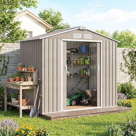 Abri de jardin 2,77 m² – abri à outils avec fondations – abri avec porte verrouillable – tôle d'acier brun clair (1/5)