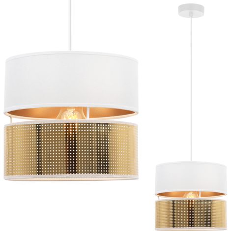 LAMPADA A SOSPENSIONE ASTI DUO BIANCA 1 PARALUME BIANCO DORATO PIATTO TS 20CM