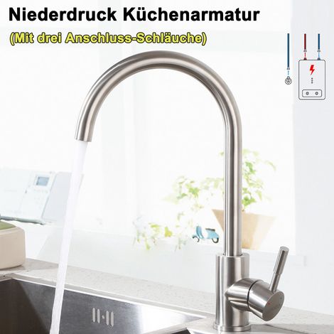 Niederdruck Wasserhahn Küche Armatur aus Edelstahl, 360° Schwenkbar Küche Mischbatterie Einhebelmischer für Kaltwasser und einen Wasserboiler konzipiert (1/5)