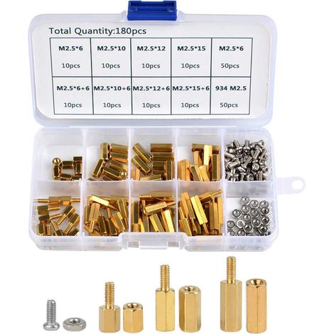 Entretoise En Laiton M2.5 - Entretoise Hexagonale 6 mm 10 mm 15 mm 20 mm - Kit Vis Écrou En Acier Inoxydable - 180 Pièces (1/5)