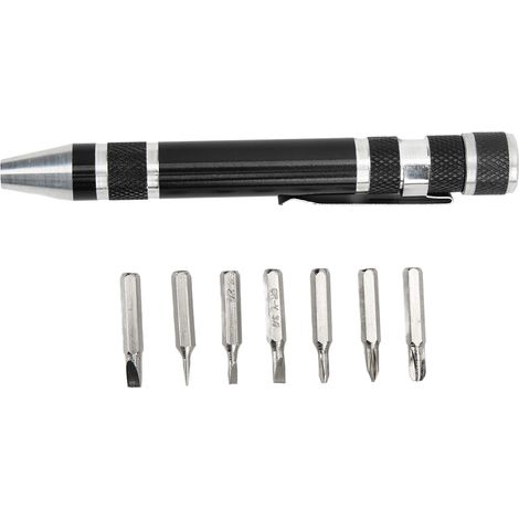 Tournevis de Poche 8 en 1 Magnétique Multifonction pour Vis Fines Mini Stylo Noir (1/5)