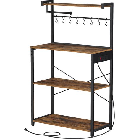 Meuble de Rangement Cuisine avec Étagère Réglable, 8 Crochets, Bar à Café, 4 Niveaux, Marron et Noir (1/5)