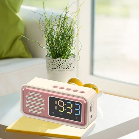 Haut-parleur Bluetooth - Design Rétro - Alarme Intégrée - Écran LED Couleur - Sans Fil - 1 Pièce (1/5)