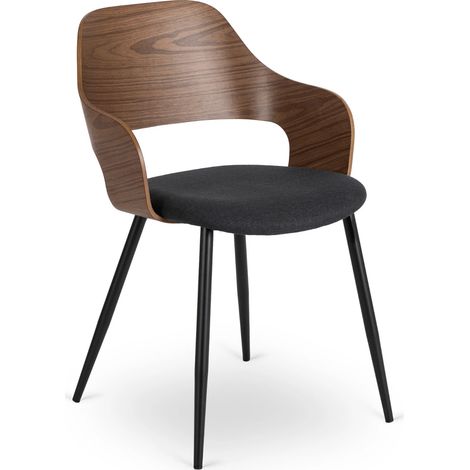 Sedia Orbi imbottita in legno curvato, noce/nero, stile loft moderno (1/5)