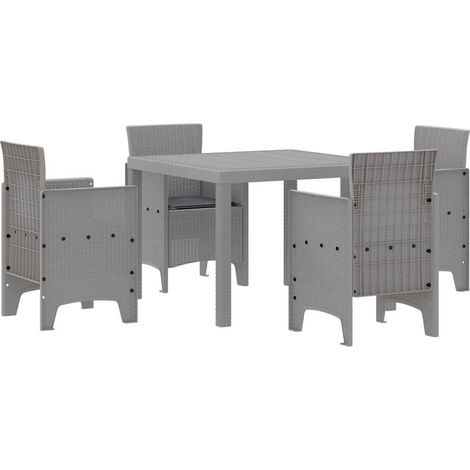 Salon de Jardin Repas Table et 4 Chaises avec Coussins Polypropylène Gris Clair 5 Pièces, 36.28kg (1/5)