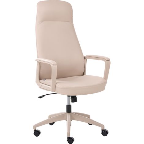 Silla de oficina funcional tapicería de poliéster reposabrazos y reposacabezas ajustables ajuste deslizante de la altura del asiento base giratoria respaldo reclinable beige Captain