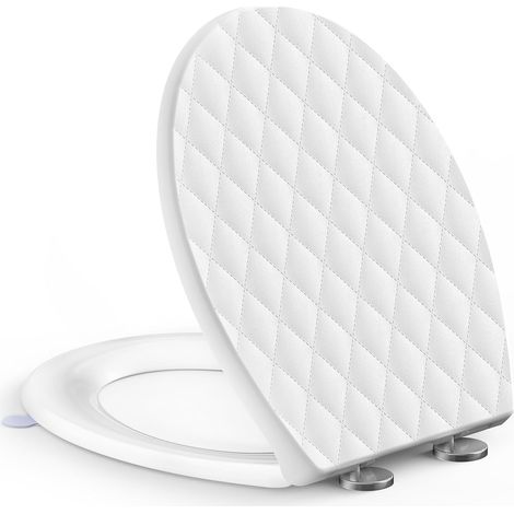 Abattant WC Forme O, Cuvette Toilette avec Frein de Chute, Lunette WC avec Fermeture en Douceur avec Charnières, Toilet Seat Softclose, Avec poignée pour soulever l’abattant, Blanc (1/5)