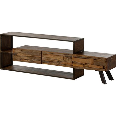 Mobile Tv in legno di acacia / legno riciclato 195x40x60 laccato marrone SEVILLA 04 (1/3)