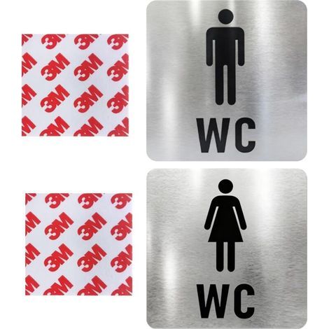 2PCS Ensemble de Plaques de Porte Toilettes en Acier Inoxydable, 12x12cm Pictogrammes Homme Femme WC avec Adhésif Fort, Signalétique Durables pour Salle de Bain Intérieur (1/4)